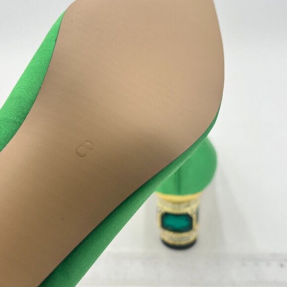 FSJ Green Bridal Pointed Toe Chunky Low Heel Crystal Pumps Slip on Wedding Shoes - Picture 6 of 8